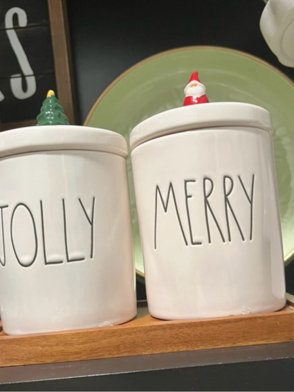 Rae Dunn Holiday 'Merry' Ceramic Canister - White with Red & Green Accents
